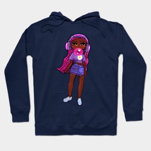 Beautiful Brown skin African American girl with Afro hair in 2 puffs blowing bubble gum. Black girls rock, black girl magic,melanin poppin queen anime girl drawn in manga style. Hoodie